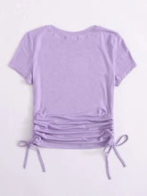DRAWSTRING SIDE SOLID TEE-LILAC